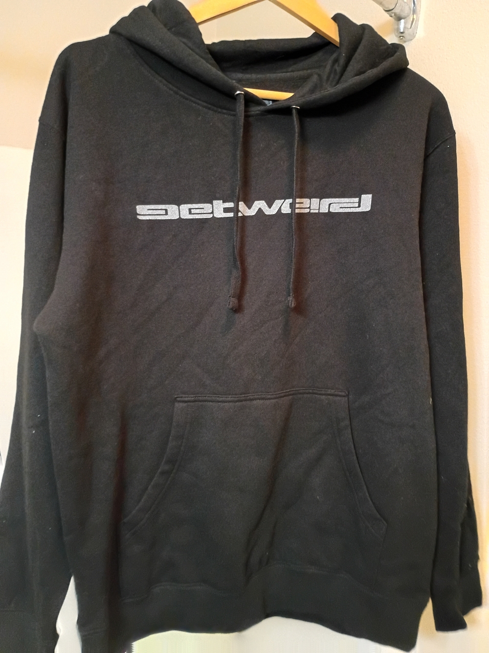 Getweird Men's Black Pullover Hoodie with Silver Logo